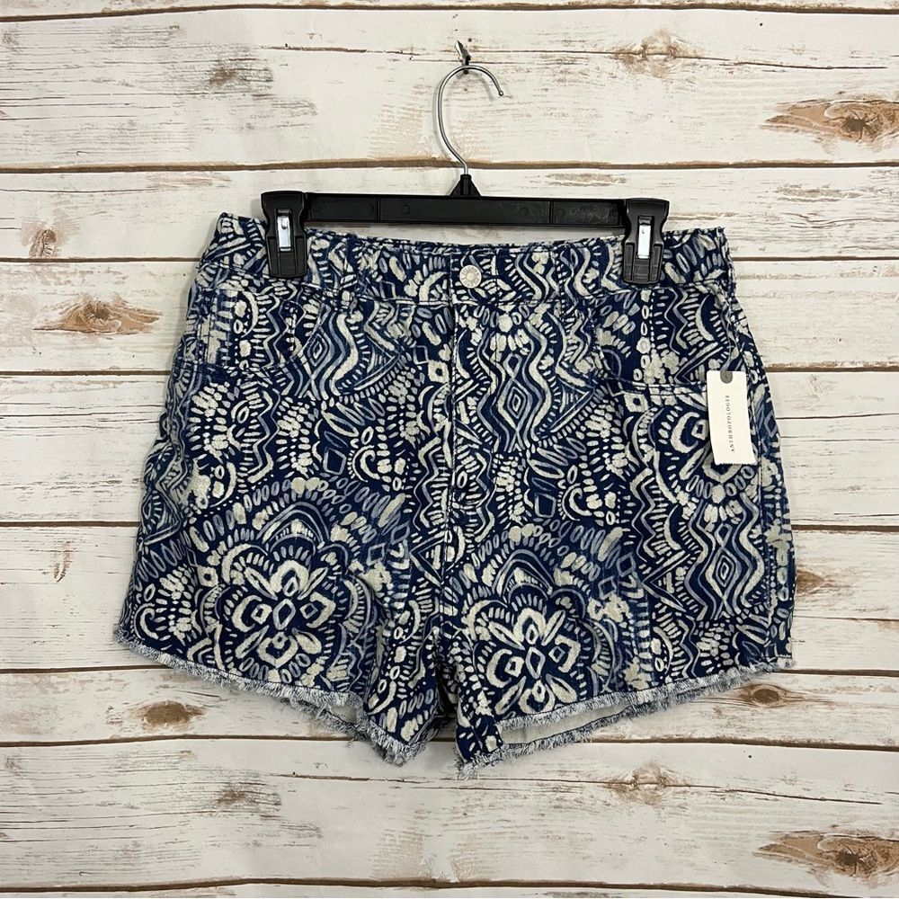 Anthropologie Blue and Cream Printed High-Waist Shorts - Picture 3 of 7